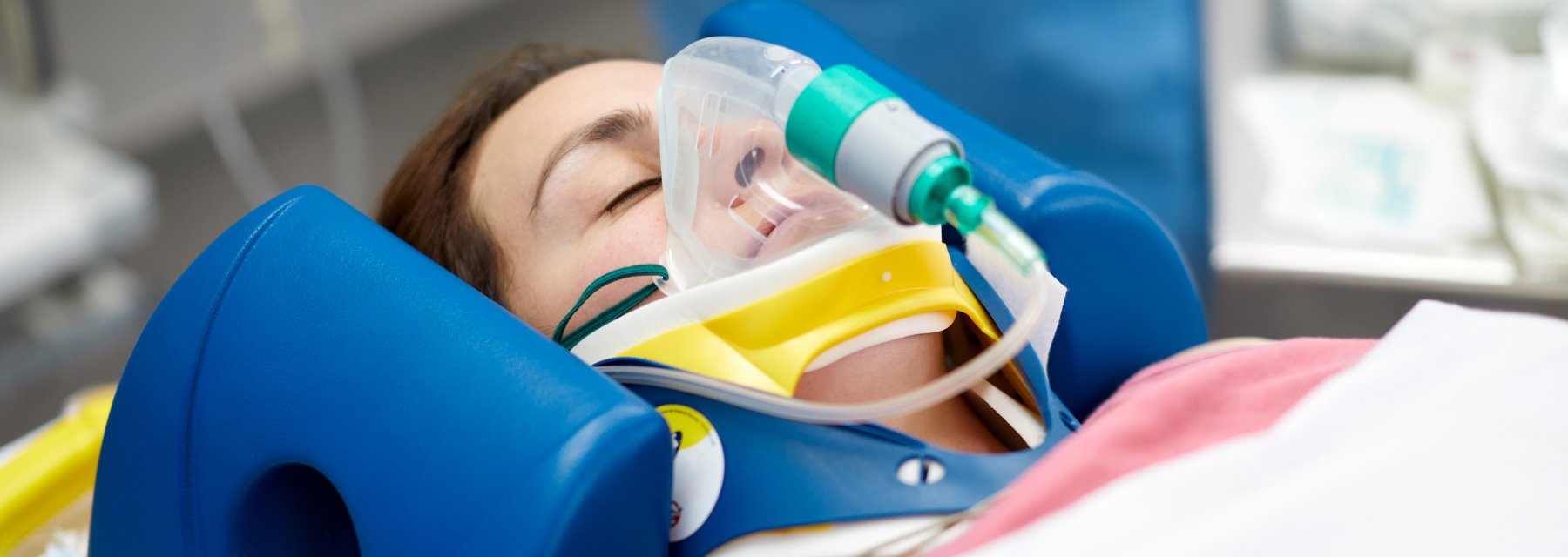 Woman Wearing a Mask and Breathing Tube at Meadville Pennsylvania