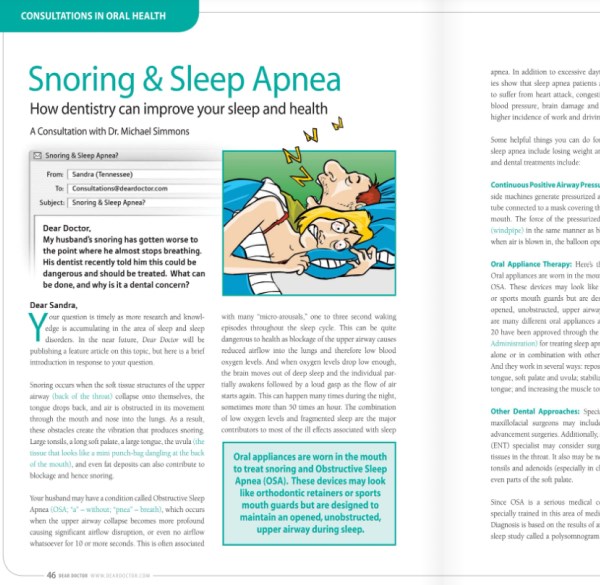 Poster Of Snoring Sleep Apnea Article at Dr Shok Office Meadville Pennsylvania